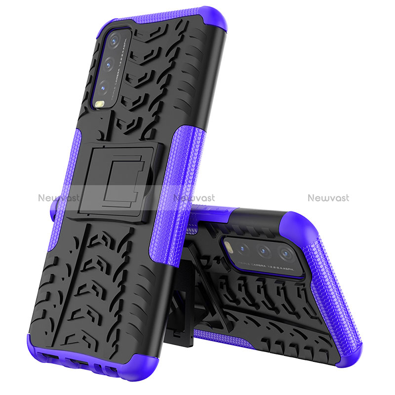 Silicone Matte Finish and Plastic Back Cover Case with Stand JX1 for Vivo Y12A Purple