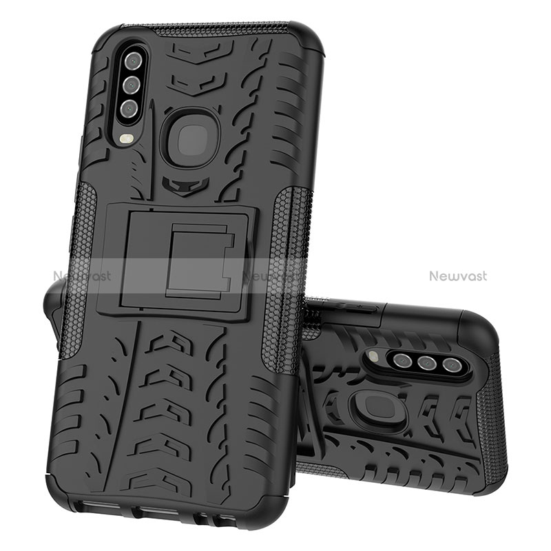 Silicone Matte Finish and Plastic Back Cover Case with Stand JX1 for Vivo Y15 Black