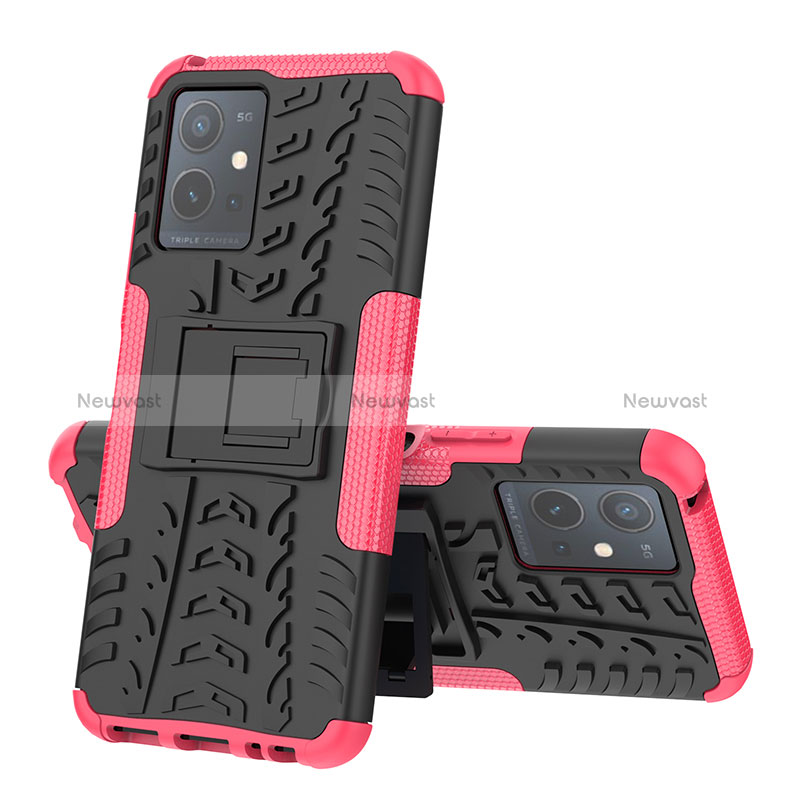 Silicone Matte Finish and Plastic Back Cover Case with Stand JX1 for Vivo Y30 5G