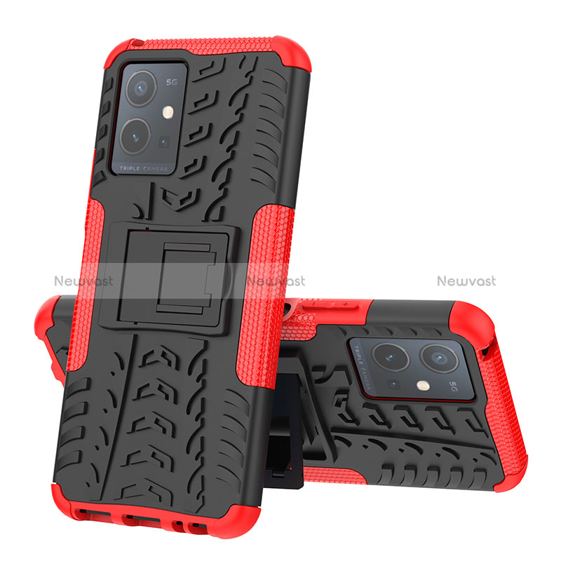 Silicone Matte Finish and Plastic Back Cover Case with Stand JX1 for Vivo Y33e 5G