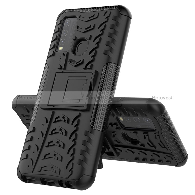 Silicone Matte Finish and Plastic Back Cover Case with Stand JX1 for Vivo Y50 Black