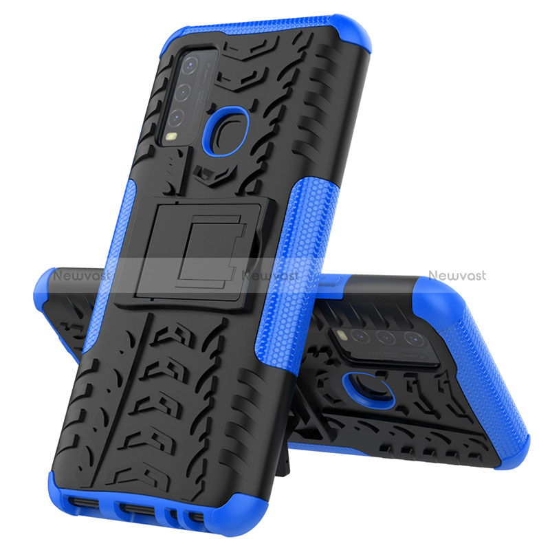 Silicone Matte Finish and Plastic Back Cover Case with Stand JX1 for Vivo Y50 Blue