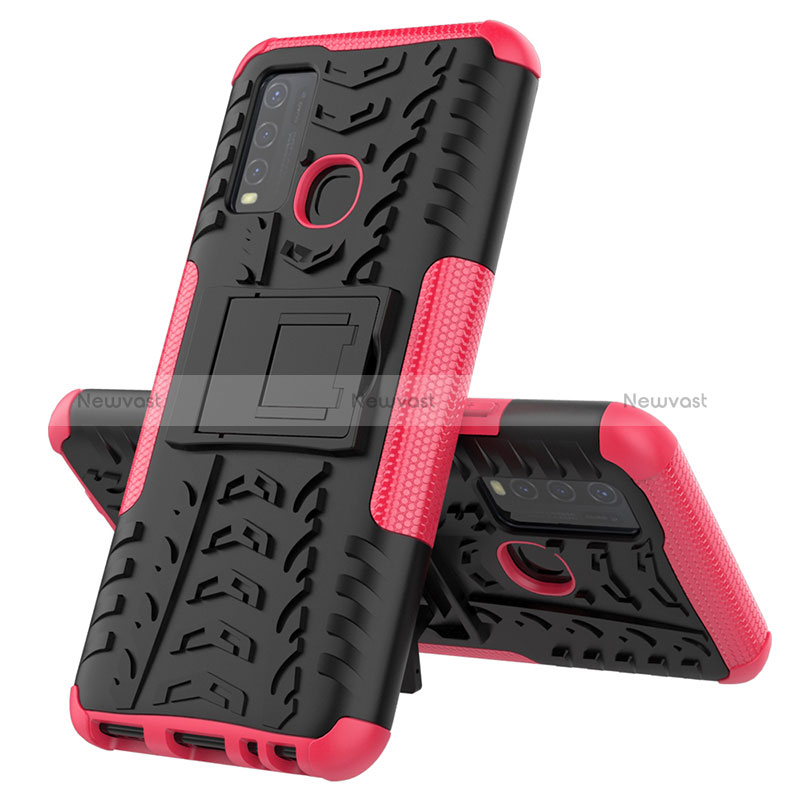 Silicone Matte Finish and Plastic Back Cover Case with Stand JX1 for Vivo Y50 Hot Pink
