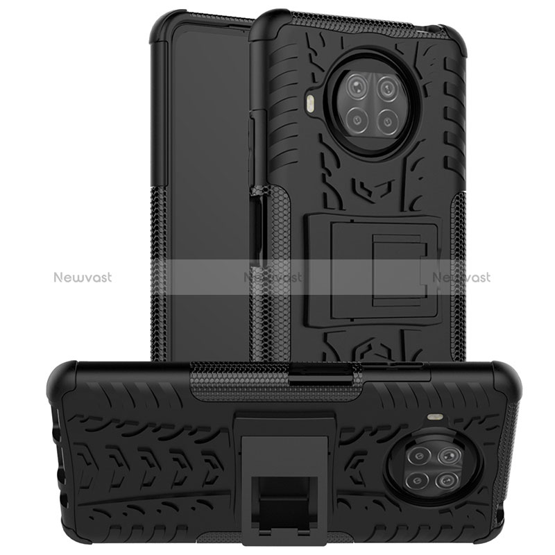 Silicone Matte Finish and Plastic Back Cover Case with Stand JX1 for Xiaomi Mi 10i 5G Black