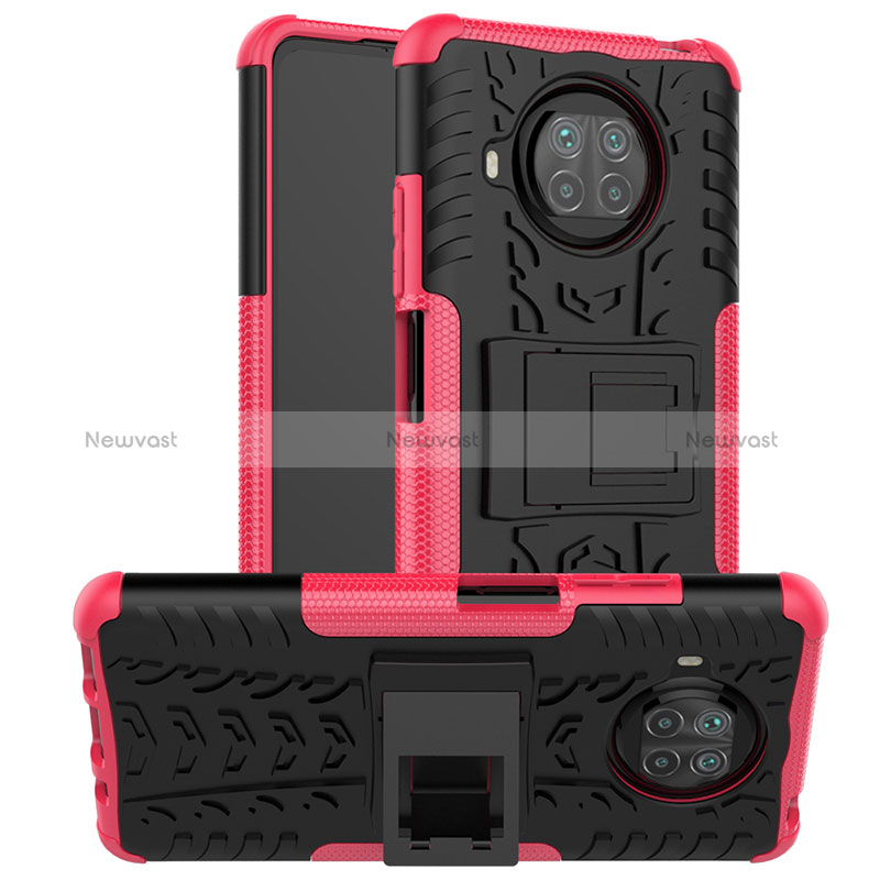 Silicone Matte Finish and Plastic Back Cover Case with Stand JX1 for Xiaomi Mi 10i 5G Hot Pink