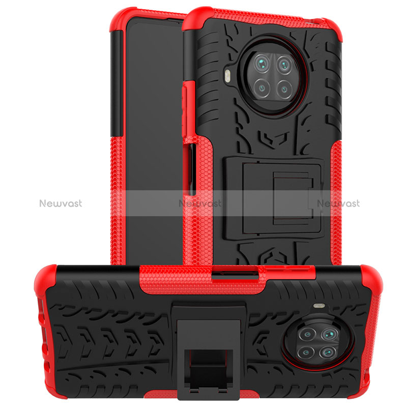 Silicone Matte Finish and Plastic Back Cover Case with Stand JX1 for Xiaomi Mi 10i 5G Red