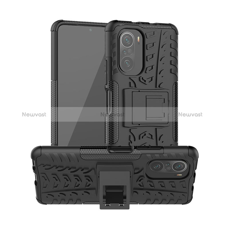 Silicone Matte Finish and Plastic Back Cover Case with Stand JX1 for Xiaomi Mi 11i 5G Black