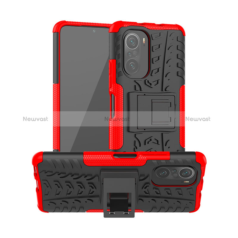 Silicone Matte Finish and Plastic Back Cover Case with Stand JX1 for Xiaomi Mi 11i 5G Red