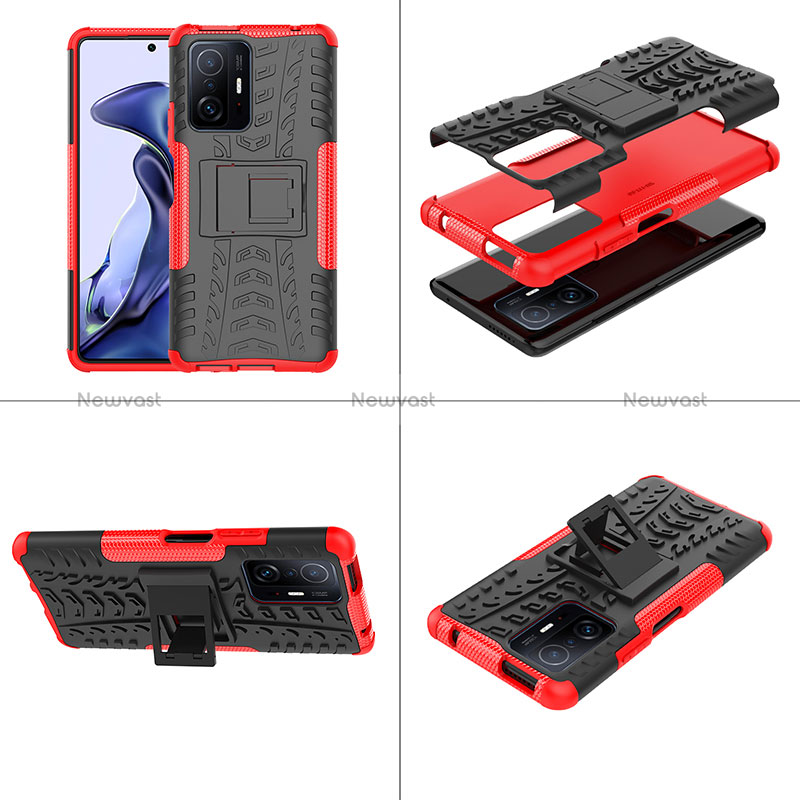 Silicone Matte Finish and Plastic Back Cover Case with Stand JX1 for Xiaomi Mi 11T 5G