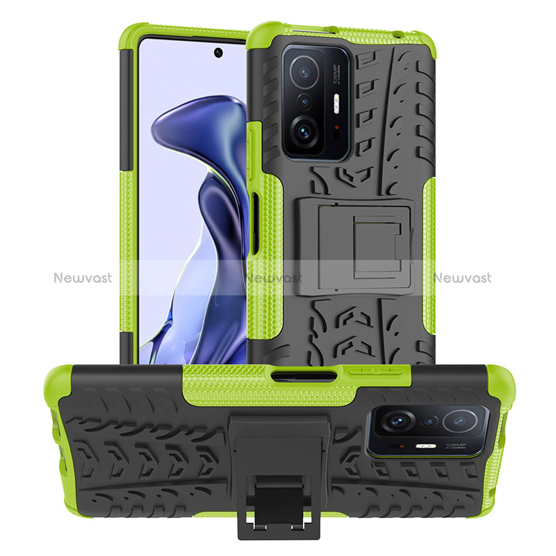 Silicone Matte Finish and Plastic Back Cover Case with Stand JX1 for Xiaomi Mi 11T 5G Green