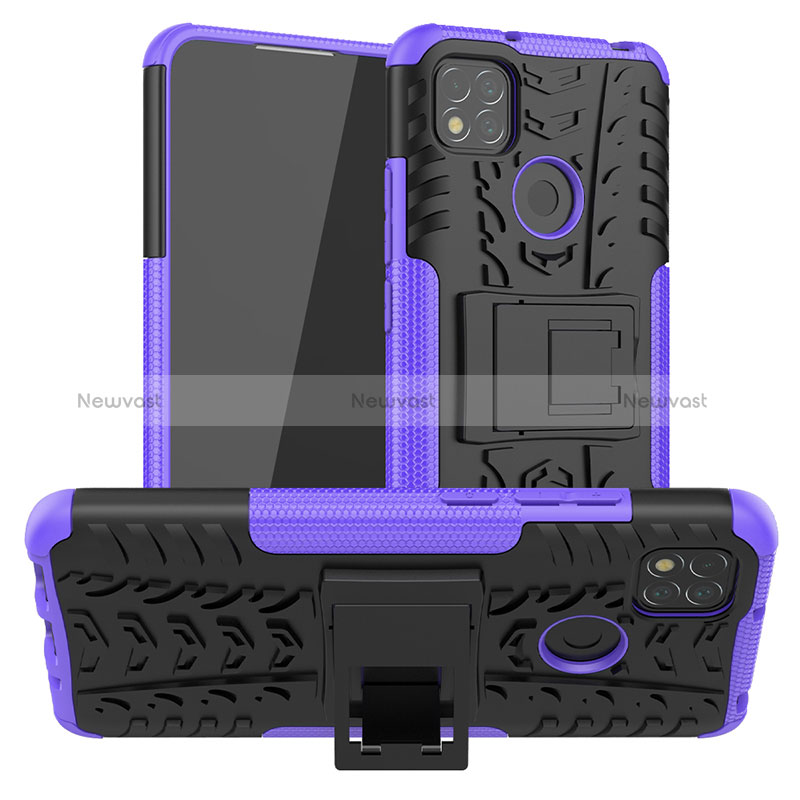 Silicone Matte Finish and Plastic Back Cover Case with Stand JX1 for Xiaomi POCO C3 Purple