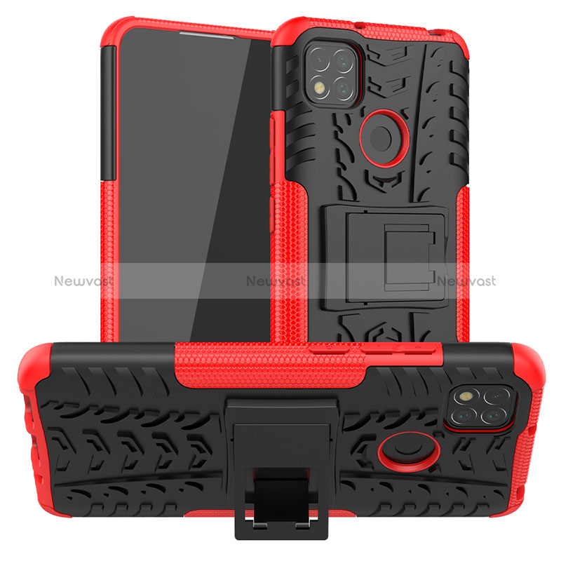 Silicone Matte Finish and Plastic Back Cover Case with Stand JX1 for Xiaomi POCO C31 Red