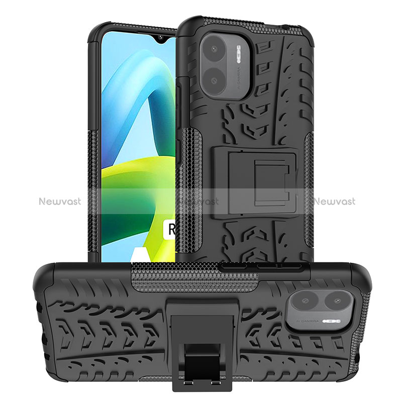 Silicone Matte Finish and Plastic Back Cover Case with Stand JX1 for Xiaomi Poco C50 Black