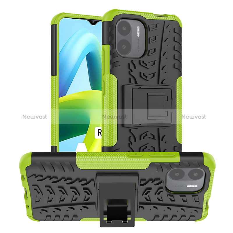 Silicone Matte Finish and Plastic Back Cover Case with Stand JX1 for Xiaomi Poco C51 Green