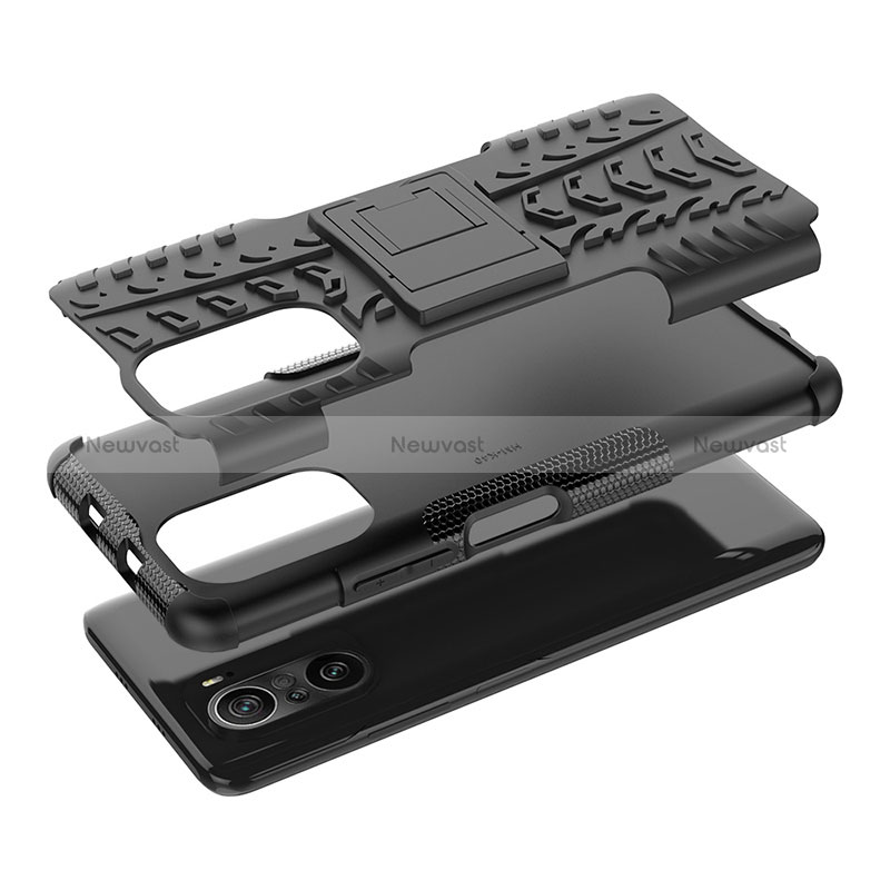 Silicone Matte Finish and Plastic Back Cover Case with Stand JX1 for Xiaomi Poco F3 5G