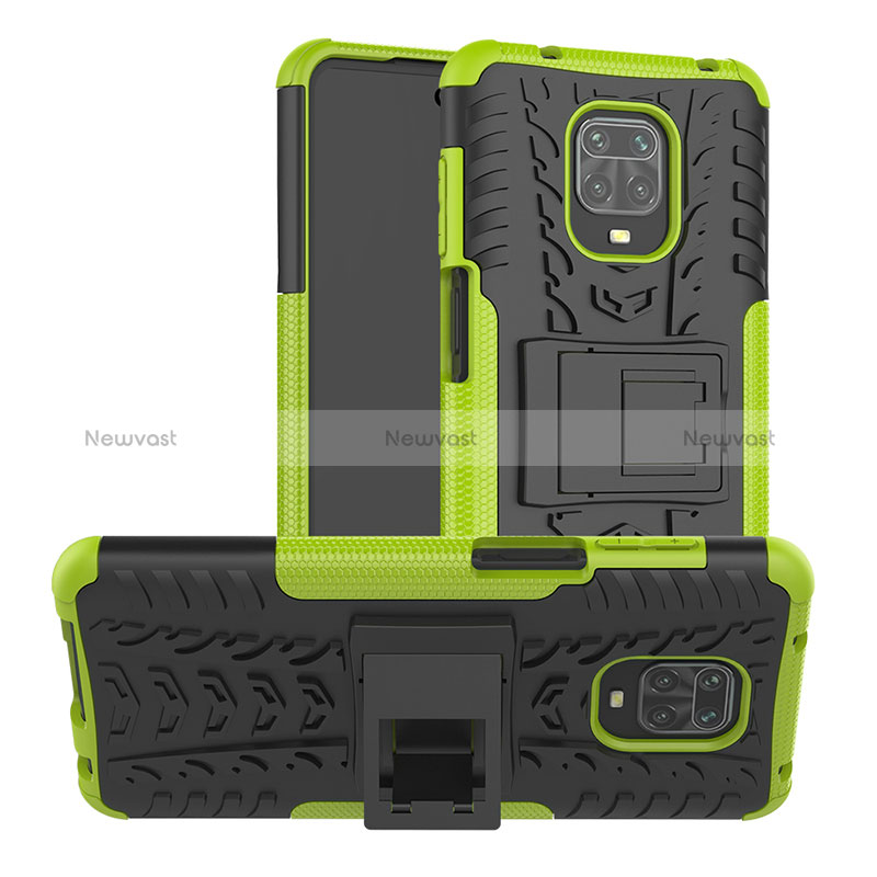 Silicone Matte Finish and Plastic Back Cover Case with Stand JX1 for Xiaomi Poco M2 Pro Green