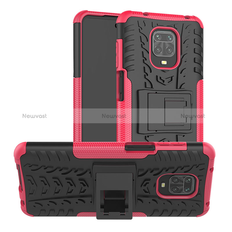 Silicone Matte Finish and Plastic Back Cover Case with Stand JX1 for Xiaomi Poco M2 Pro Hot Pink