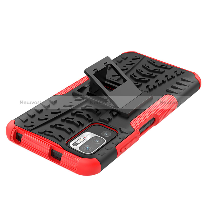 Silicone Matte Finish and Plastic Back Cover Case with Stand JX1 for Xiaomi POCO M3 Pro 5G