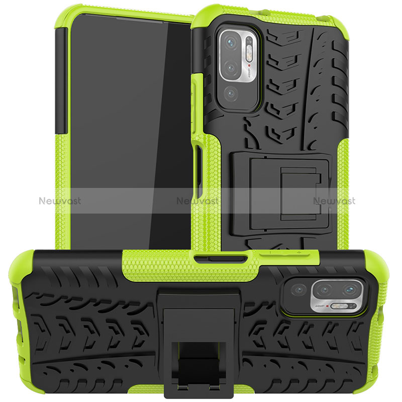 Silicone Matte Finish and Plastic Back Cover Case with Stand JX1 for Xiaomi POCO M3 Pro 5G Green