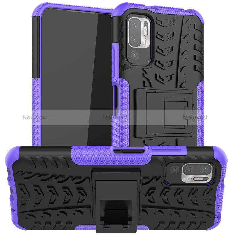 Silicone Matte Finish and Plastic Back Cover Case with Stand JX1 for Xiaomi POCO M3 Pro 5G Purple