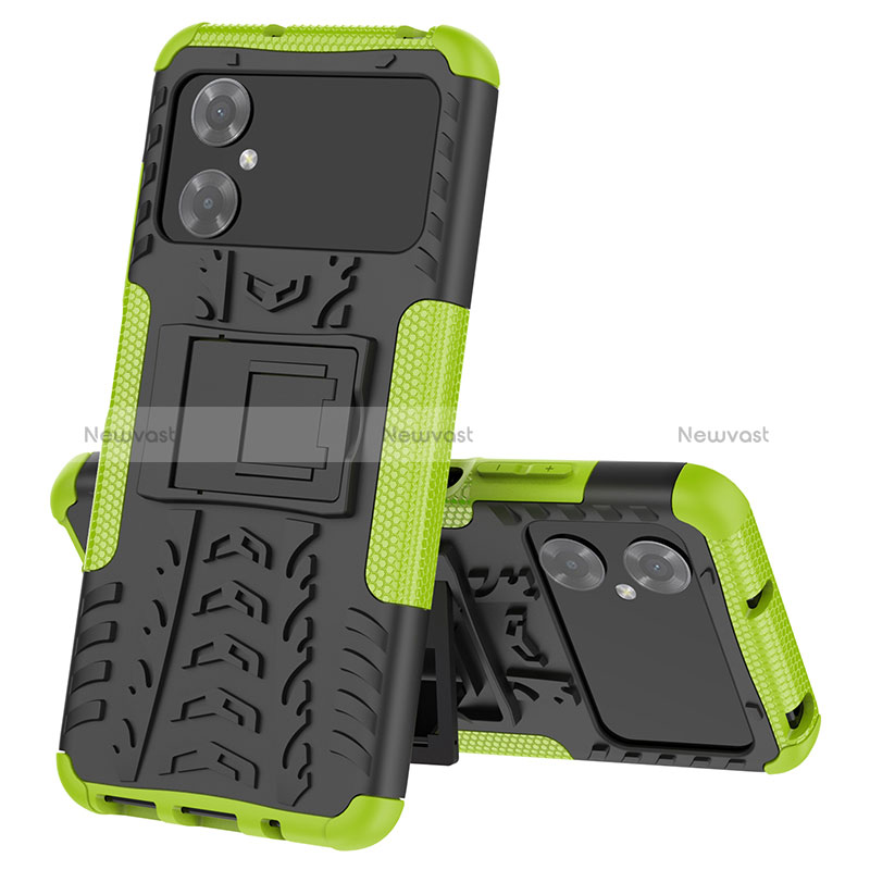 Silicone Matte Finish and Plastic Back Cover Case with Stand JX1 for Xiaomi Poco M4 5G Green