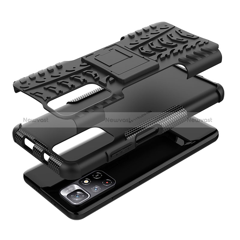 Silicone Matte Finish and Plastic Back Cover Case with Stand JX1 for Xiaomi Poco M4 Pro 5G