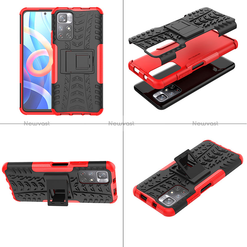 Silicone Matte Finish and Plastic Back Cover Case with Stand JX1 for Xiaomi Poco M4 Pro 5G
