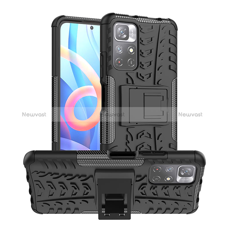 Silicone Matte Finish and Plastic Back Cover Case with Stand JX1 for Xiaomi Poco M4 Pro 5G Black