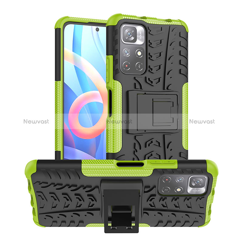 Silicone Matte Finish and Plastic Back Cover Case with Stand JX1 for Xiaomi Poco M4 Pro 5G Green