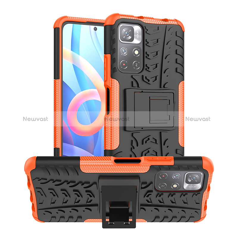 Silicone Matte Finish and Plastic Back Cover Case with Stand JX1 for Xiaomi Poco M4 Pro 5G Orange