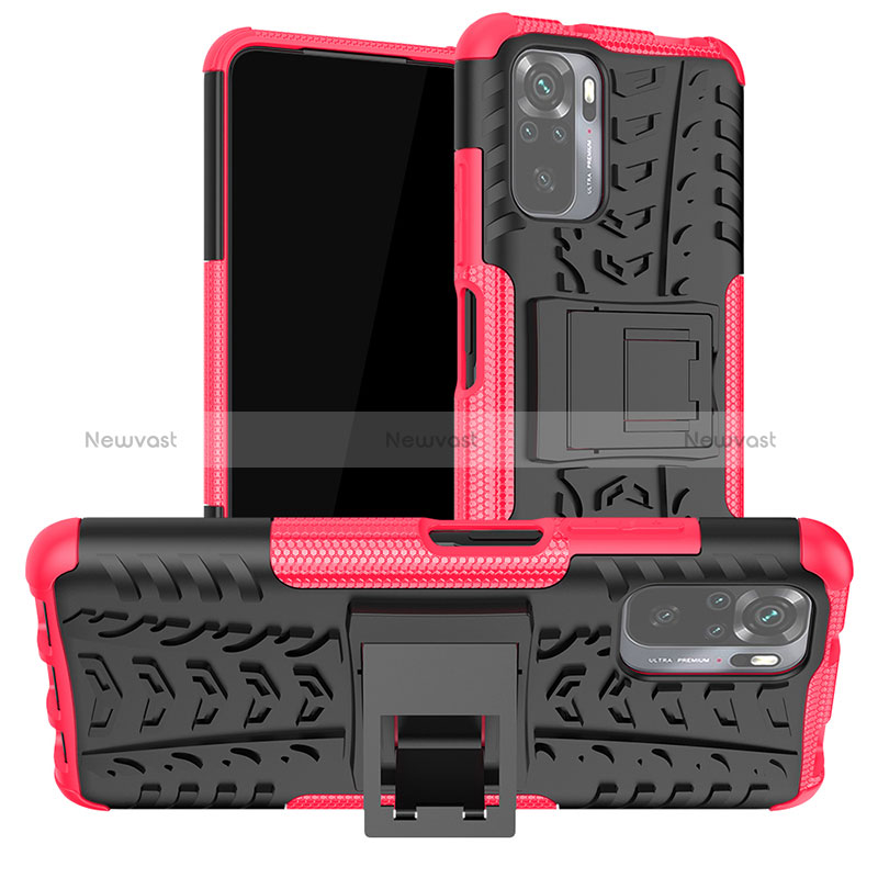 Silicone Matte Finish and Plastic Back Cover Case with Stand JX1 for Xiaomi Poco M5S Hot Pink