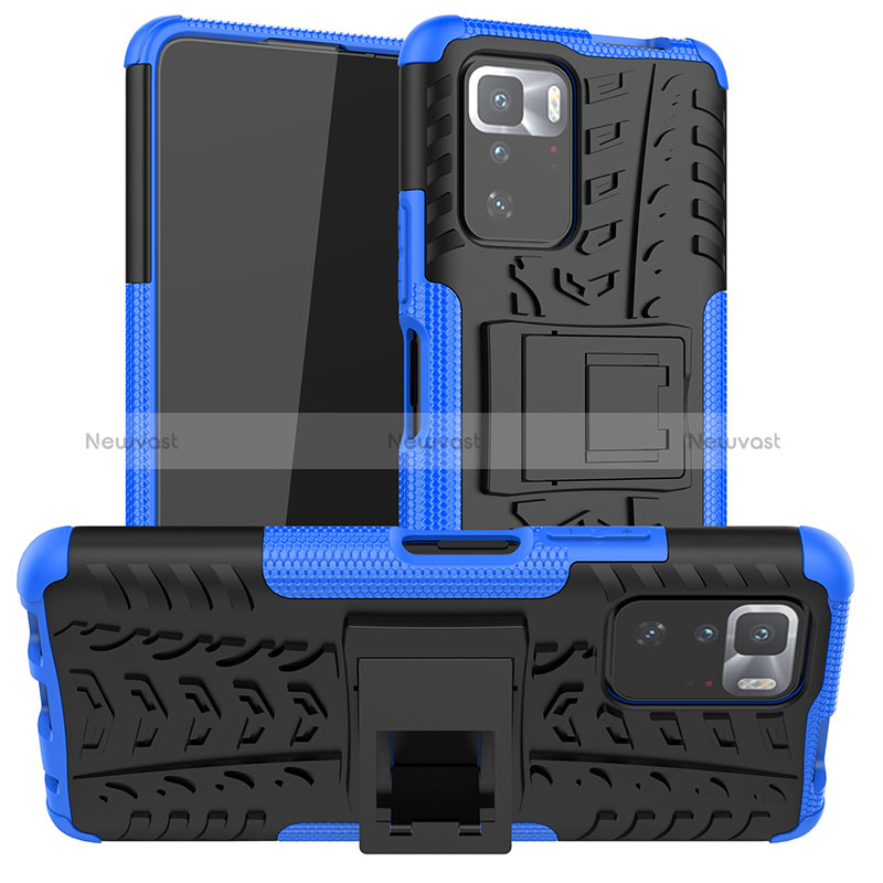 Silicone Matte Finish and Plastic Back Cover Case with Stand JX1 for Xiaomi Poco X3 GT 5G Blue