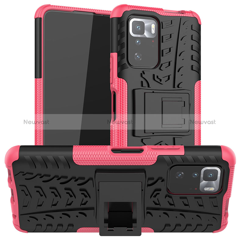 Silicone Matte Finish and Plastic Back Cover Case with Stand JX1 for Xiaomi Poco X3 GT 5G Hot Pink