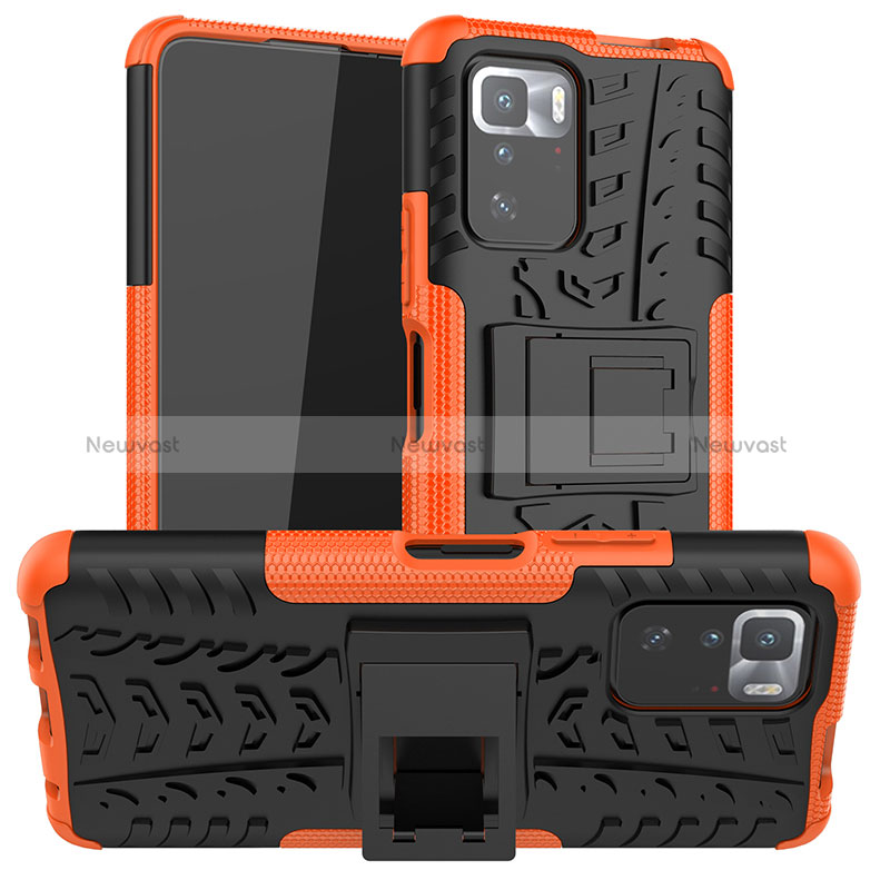 Silicone Matte Finish and Plastic Back Cover Case with Stand JX1 for Xiaomi Poco X3 GT 5G Orange