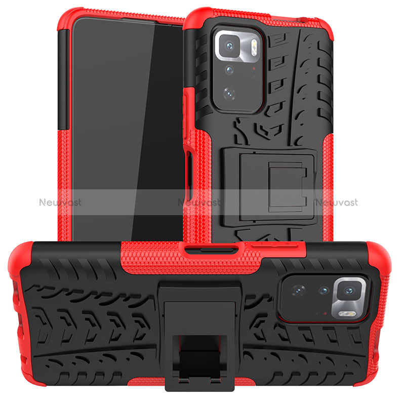 Silicone Matte Finish and Plastic Back Cover Case with Stand JX1 for Xiaomi Poco X3 GT 5G Red