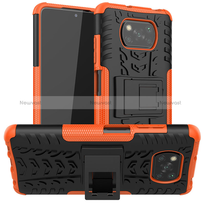 Silicone Matte Finish and Plastic Back Cover Case with Stand JX1 for Xiaomi Poco X3 Orange