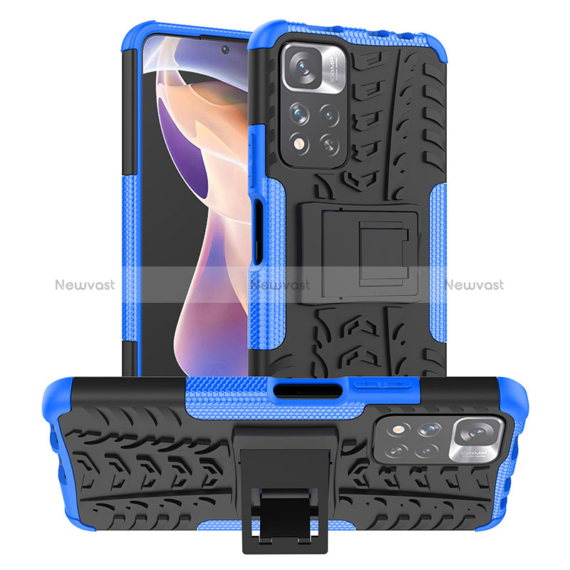 Silicone Matte Finish and Plastic Back Cover Case with Stand JX1 for Xiaomi Poco X4 NFC Blue