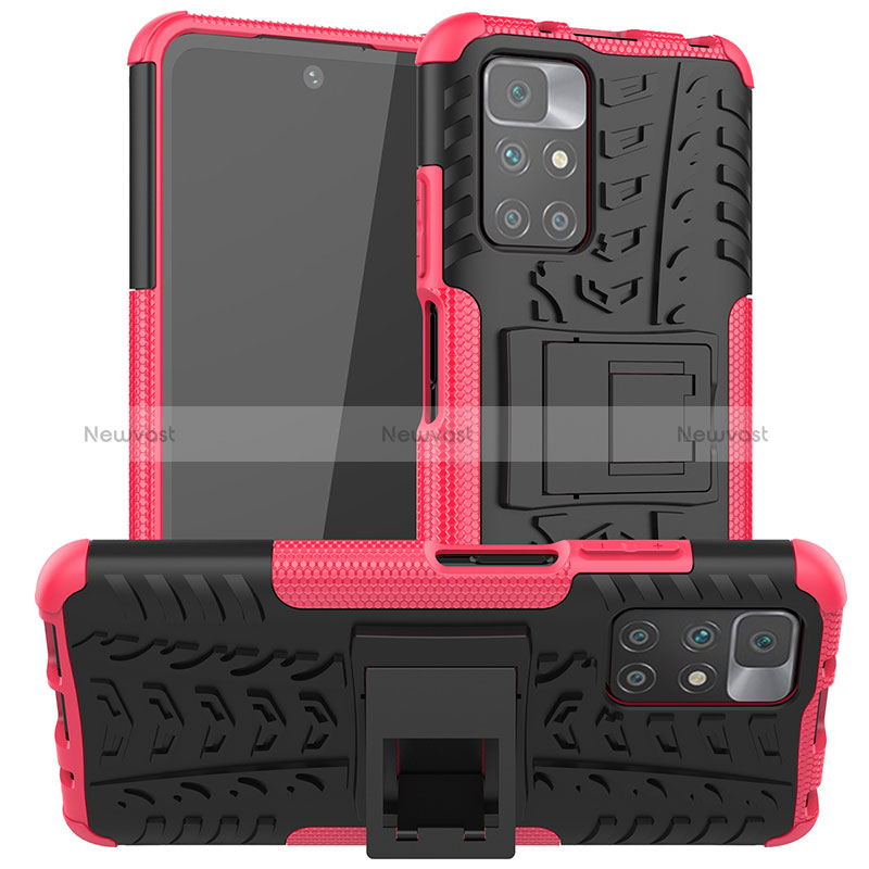 Silicone Matte Finish and Plastic Back Cover Case with Stand JX1 for Xiaomi Redmi 10 (2022) Hot Pink