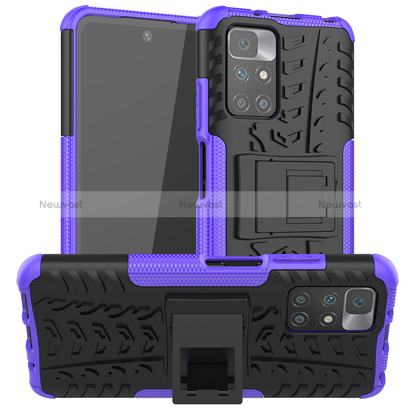 Silicone Matte Finish and Plastic Back Cover Case with Stand JX1 for Xiaomi Redmi 10 (2022) Purple