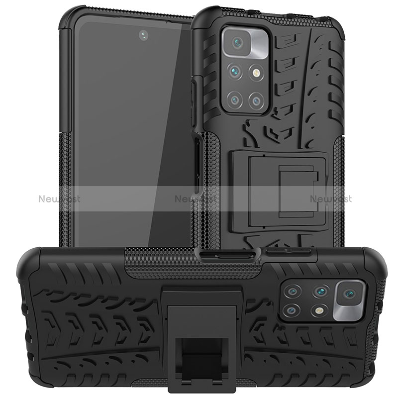 Silicone Matte Finish and Plastic Back Cover Case with Stand JX1 for Xiaomi Redmi 10 4G Black