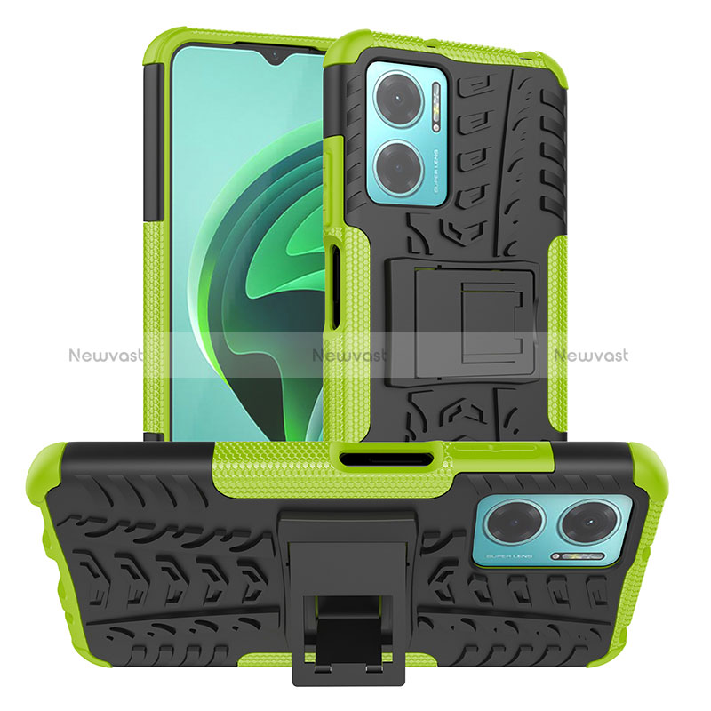 Silicone Matte Finish and Plastic Back Cover Case with Stand JX1 for Xiaomi Redmi 10 5G Green