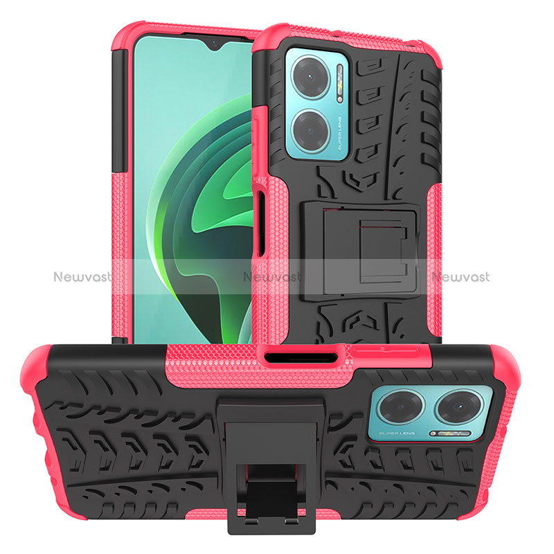 Silicone Matte Finish and Plastic Back Cover Case with Stand JX1 for Xiaomi Redmi 10 5G Hot Pink