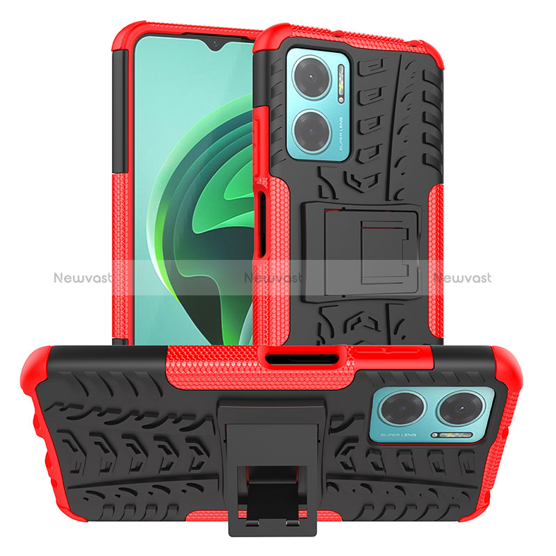 Silicone Matte Finish and Plastic Back Cover Case with Stand JX1 for Xiaomi Redmi 10 5G Red