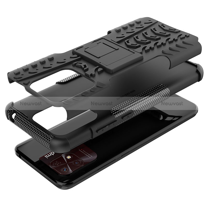 Silicone Matte Finish and Plastic Back Cover Case with Stand JX1 for Xiaomi Redmi 10 India