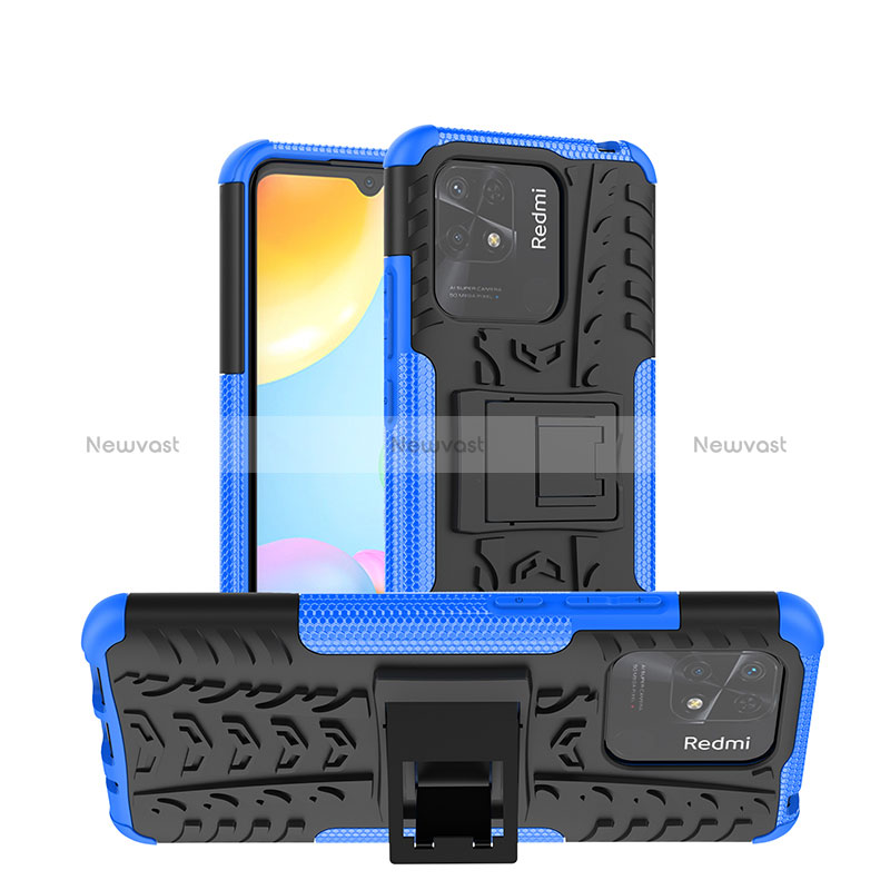 Silicone Matte Finish and Plastic Back Cover Case with Stand JX1 for Xiaomi Redmi 10 India