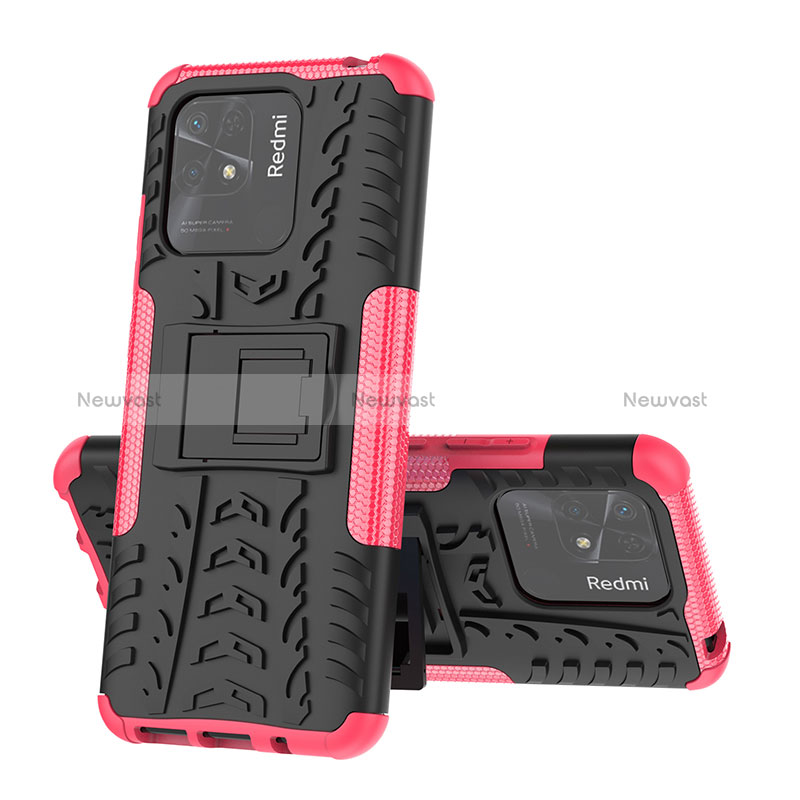 Silicone Matte Finish and Plastic Back Cover Case with Stand JX1 for Xiaomi Redmi 10 India Hot Pink