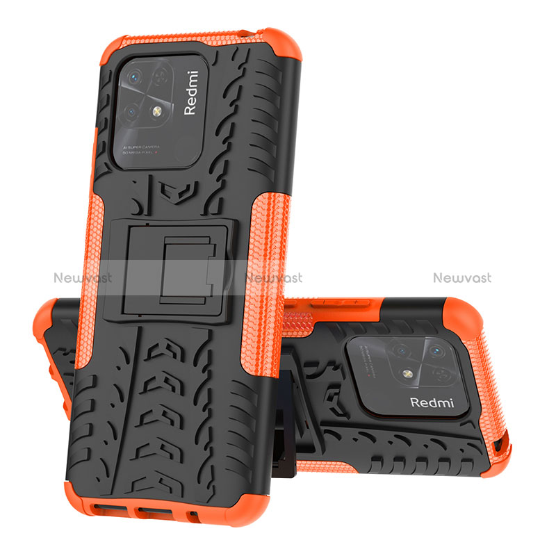 Silicone Matte Finish and Plastic Back Cover Case with Stand JX1 for Xiaomi Redmi 10 India Orange