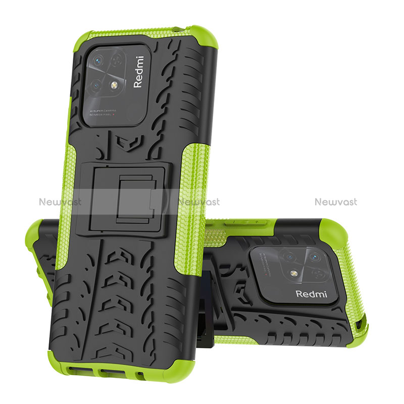 Silicone Matte Finish and Plastic Back Cover Case with Stand JX1 for Xiaomi Redmi 10 Power Green