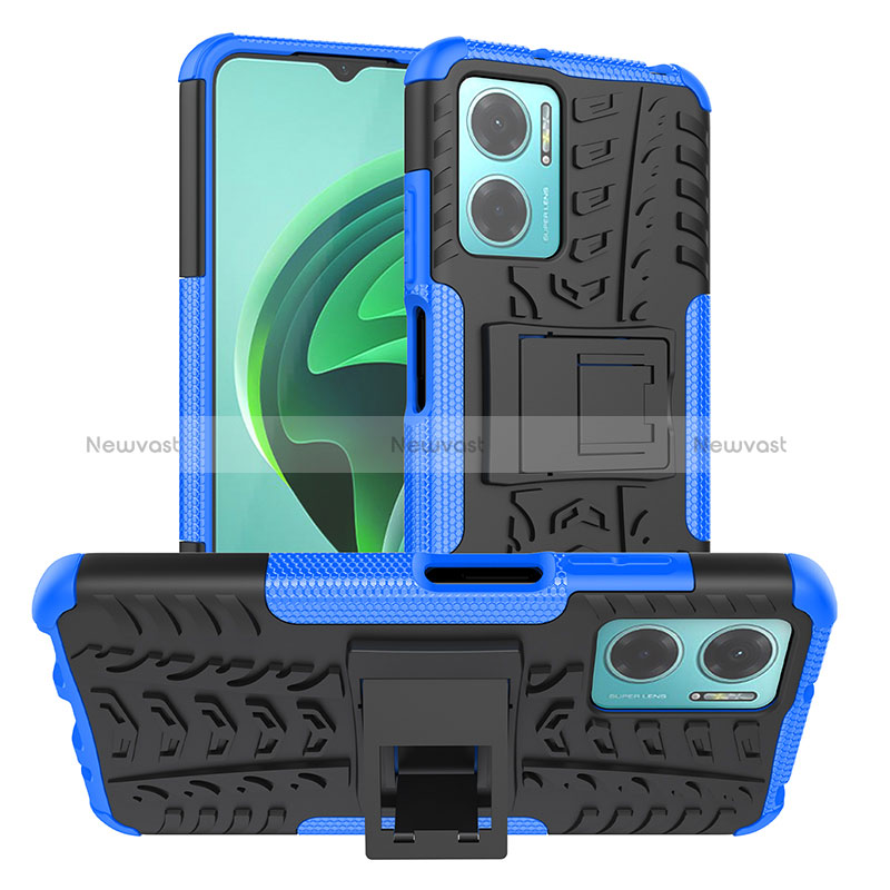 Silicone Matte Finish and Plastic Back Cover Case with Stand JX1 for Xiaomi Redmi 10 Prime Plus 5G Blue