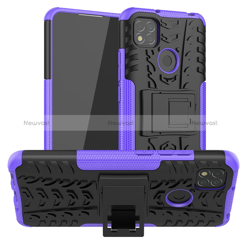 Silicone Matte Finish and Plastic Back Cover Case with Stand JX1 for Xiaomi Redmi 10A 4G Purple